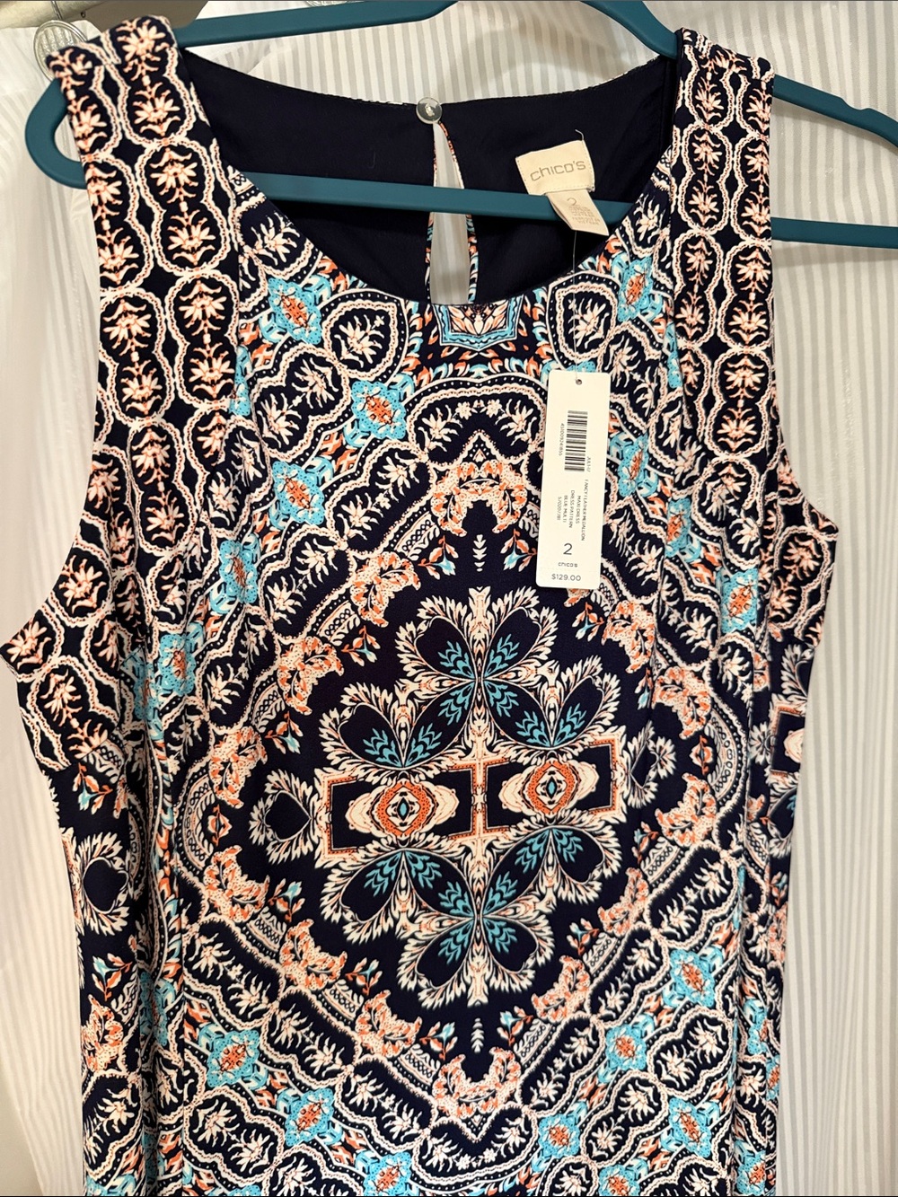 Chico's Navy Medallion Print Sleeveless Maxi Dress